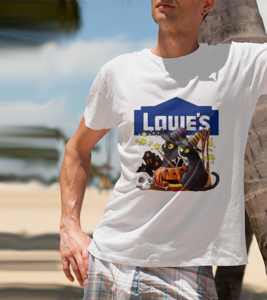 Louie's Witch Cats Halloween Pumpkins Skulls Stars T-Shirt