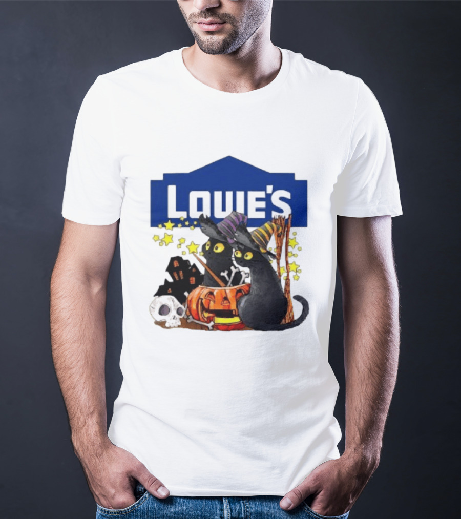 Louie's Witch Cats Halloween Pumpkins Skulls Stars T-Shirt