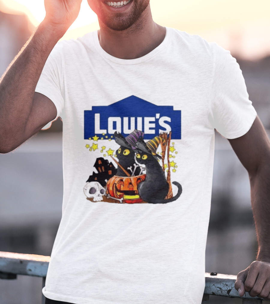 Louie's Witch Cats Halloween Pumpkins Skulls Stars T-Shirt