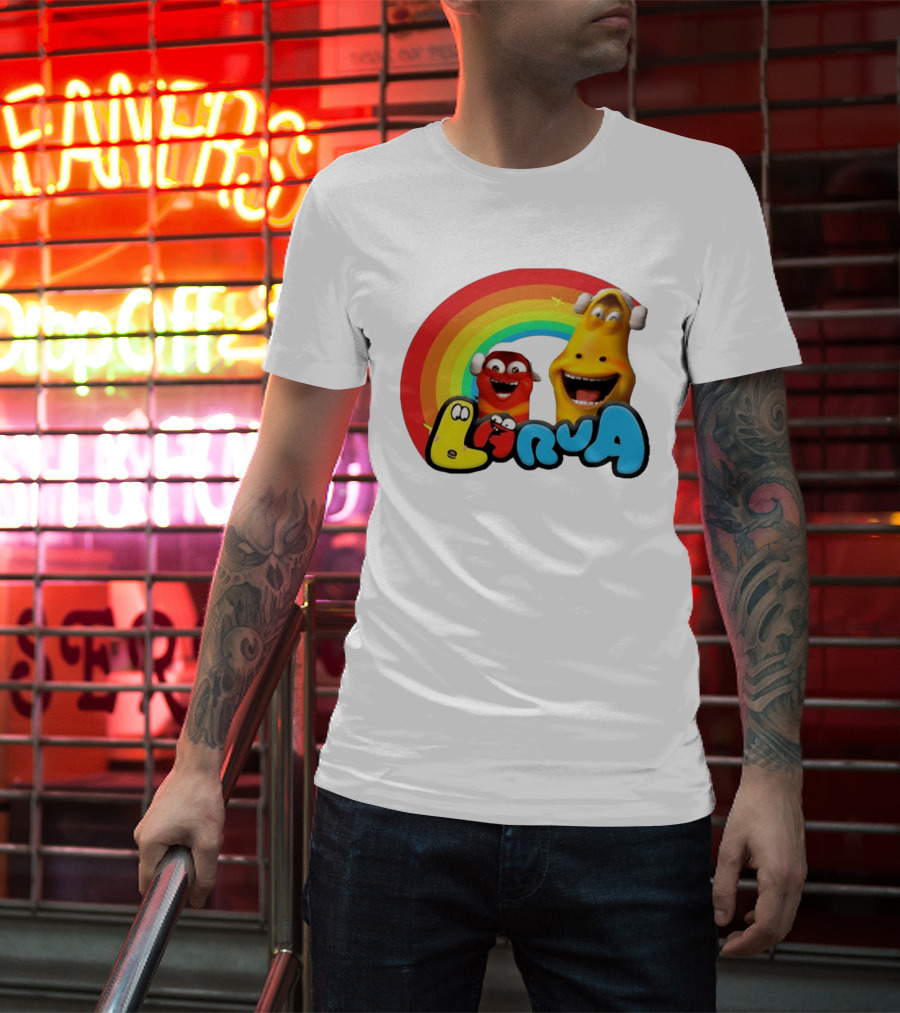 Larva Cartoon Characters With Rainbow T-Shirt