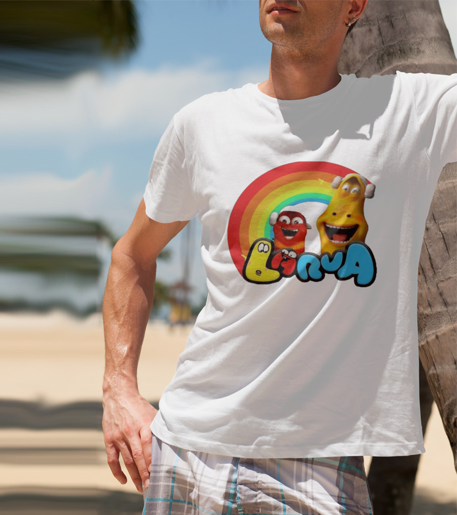 Larva Cartoon Characters With Rainbow T-Shirt