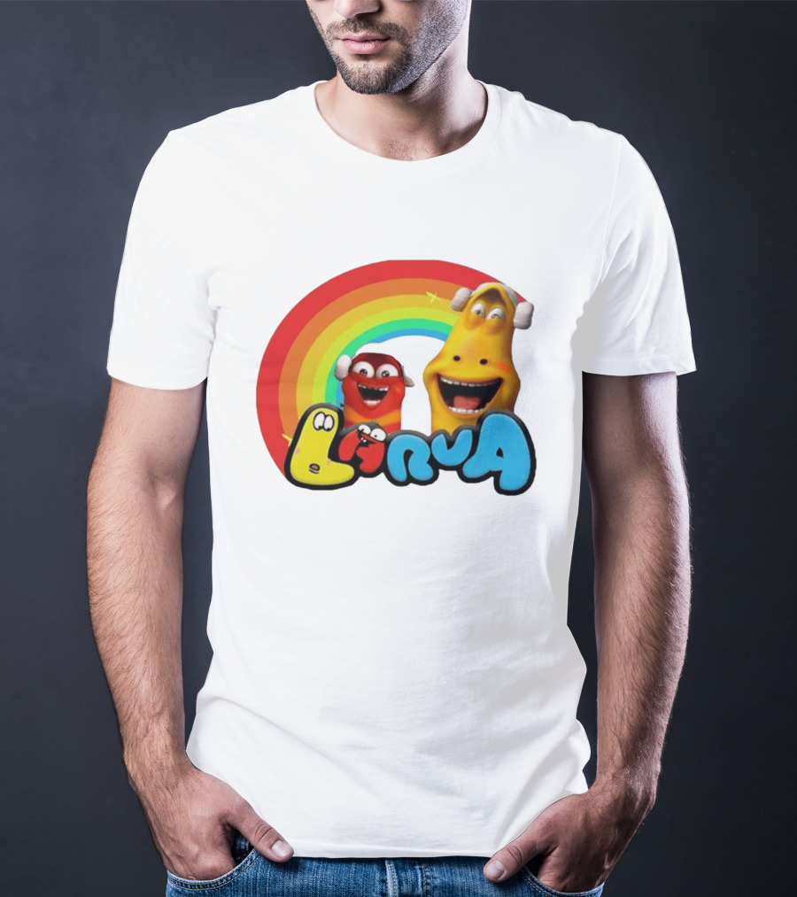 Larva Cartoon Characters With Rainbow T-Shirt