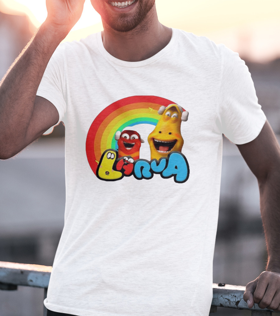 Larva Cartoon Characters With Rainbow T-Shirt