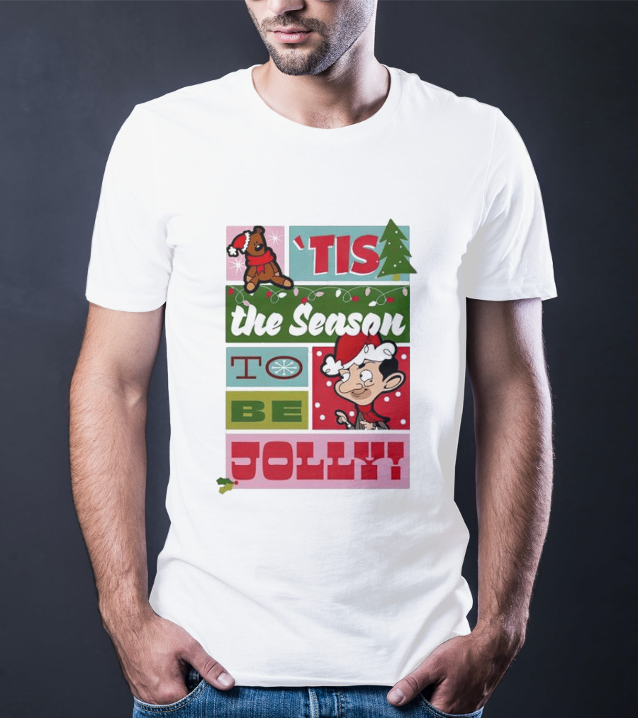 Mr Bean Tis The Season To Be Jolly Christmas Cartoon Santa Hat Fun T-Shirt