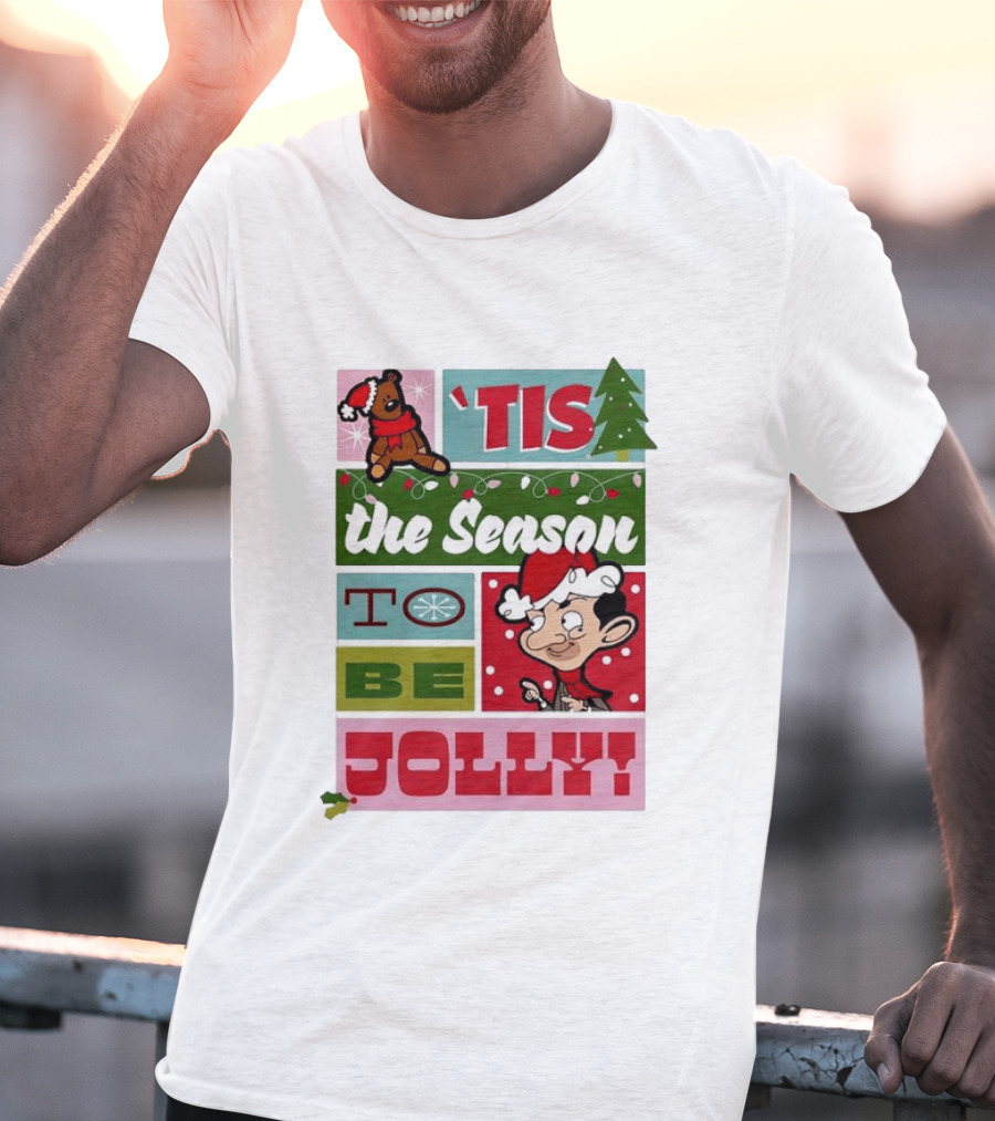 Mr Bean Tis The Season To Be Jolly Christmas Cartoon Santa Hat Fun T-Shirt