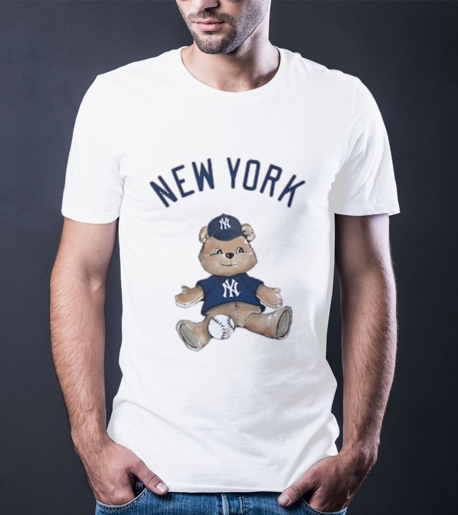 New York Yankees Teddy Bear With Baseball Cap And Baseball Youth T-Shirt