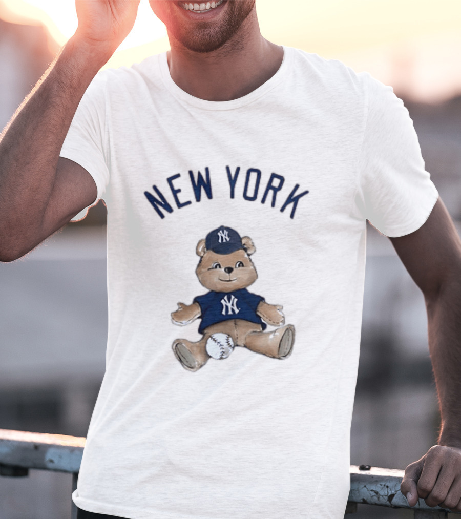 New York Yankees Teddy Bear With Baseball Cap And Baseball Youth T-Shirt