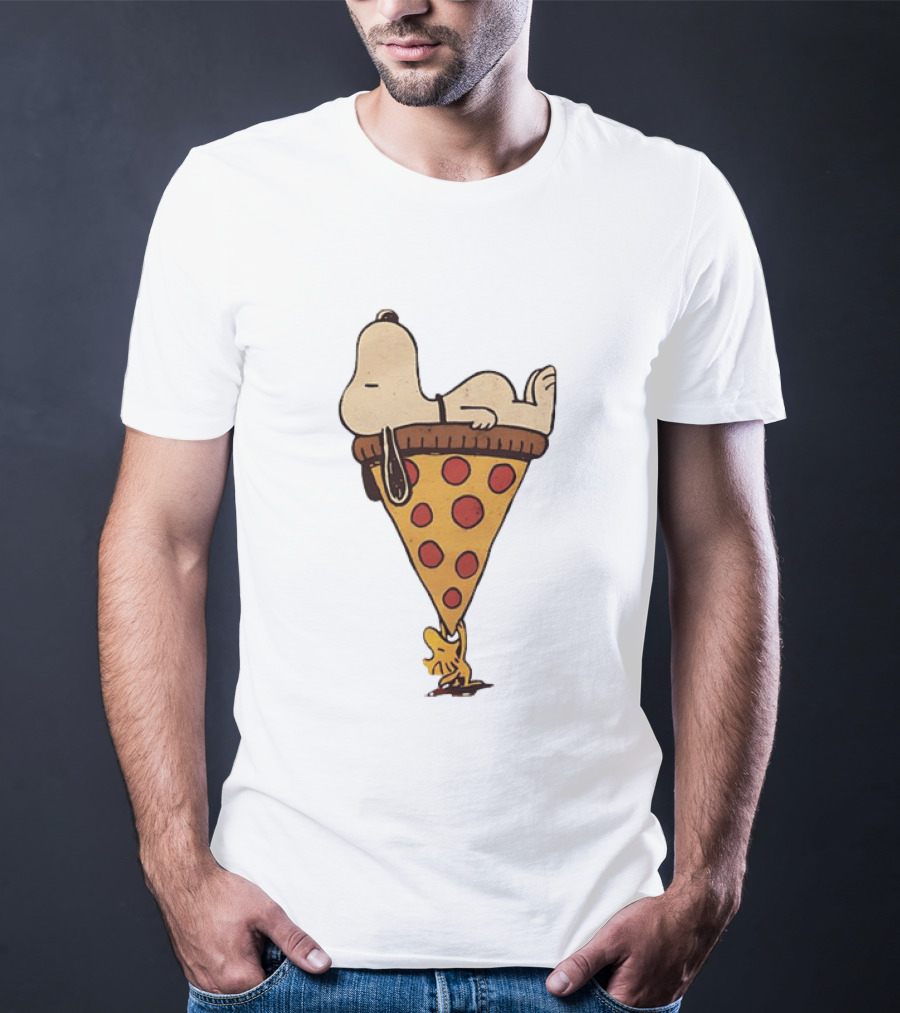 Snoopy Relaxing On Giant Pizza Slice With Woodstock Peanuts Collection T-Shirt