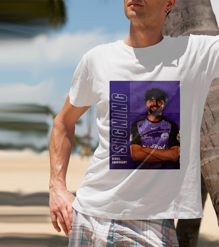 Nikhil Chaudhary Signing Hobart Hurricanes Cadbury BBL T-Shirt