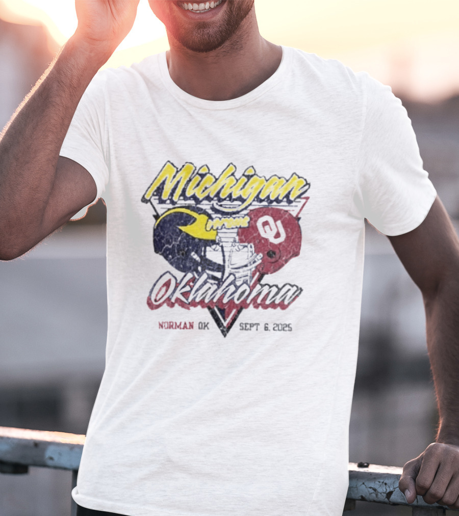 Oklahoma Sooners Vs Michigan Wolverines Football Helmet Norman OK September 6 2025 T-Shirt