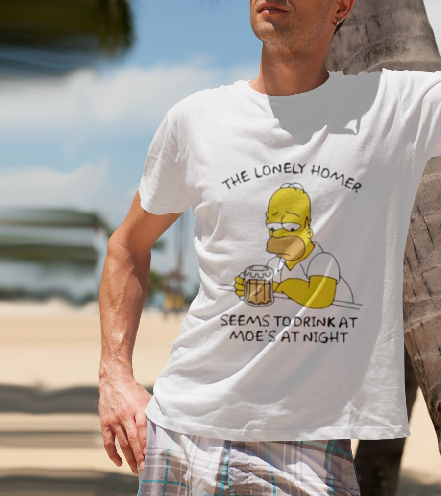 The Lonely Homer Drinking At Moe's Tavern Mood Nighttime Scene T-Shirt
