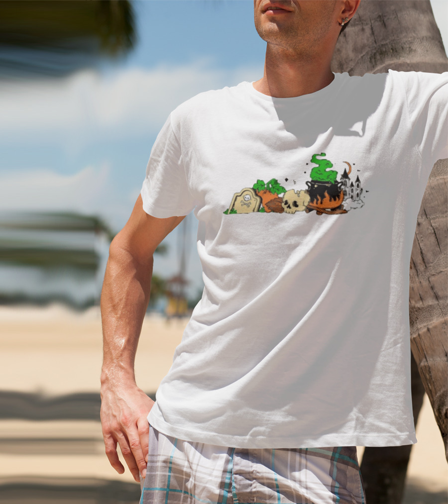 Spooky Kentucky Halloween With Pumpkins And Skull Scene T-Shirt