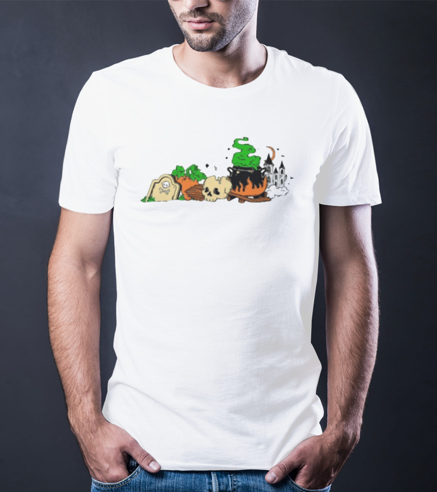 Spooky Kentucky Halloween With Pumpkins And Skull Scene T-Shirt
