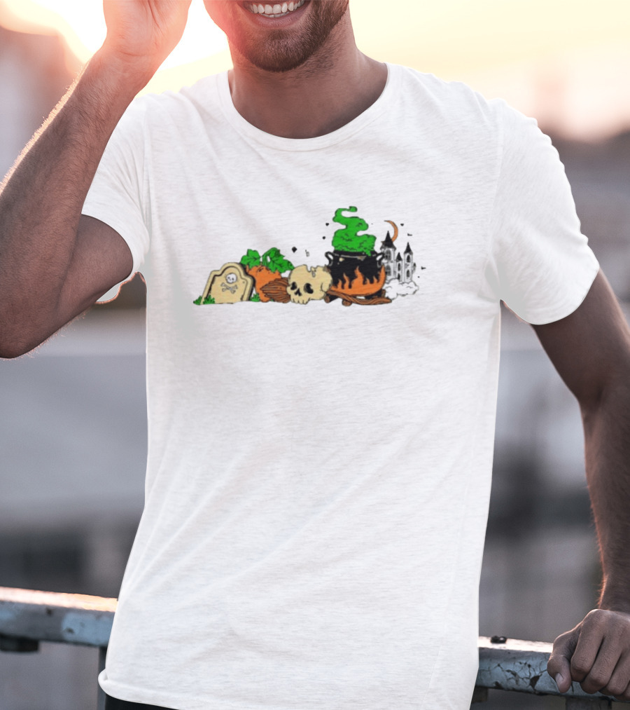 Spooky Kentucky Halloween With Pumpkins And Skull Scene T-Shirt