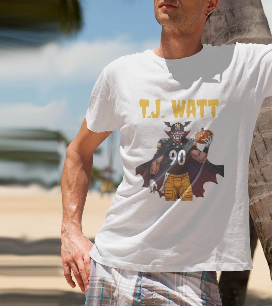 T.J. Watt Pittsburgh Steelers Halloween Dracula 90 Football Pumpkin T-Shirt