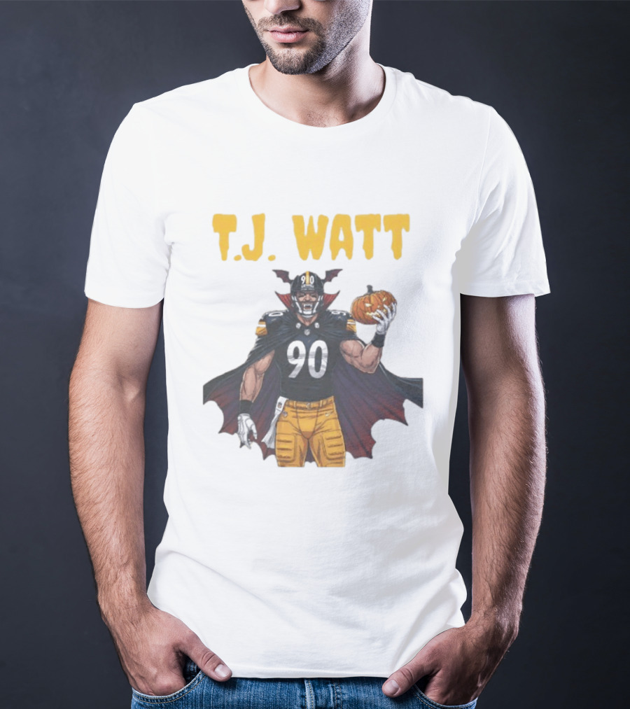 T.J. Watt Pittsburgh Steelers Halloween Dracula 90 Football Pumpkin T-Shirt
