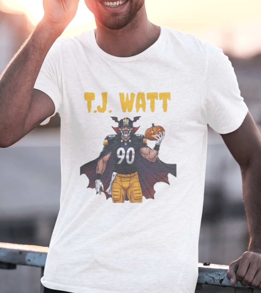 T.J. Watt Pittsburgh Steelers Halloween Dracula 90 Football Pumpkin T-Shirt