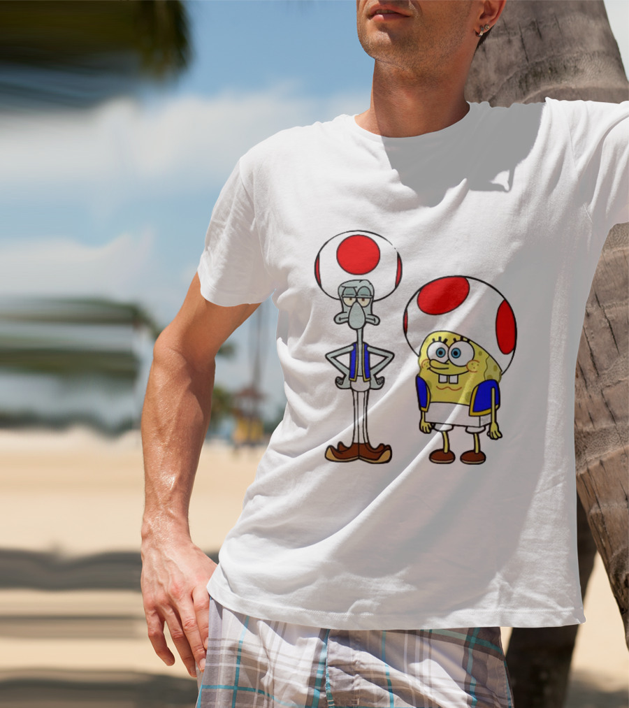 Toad Squidward Spongebob Crossover Super Mario Game Characters T-Shirt