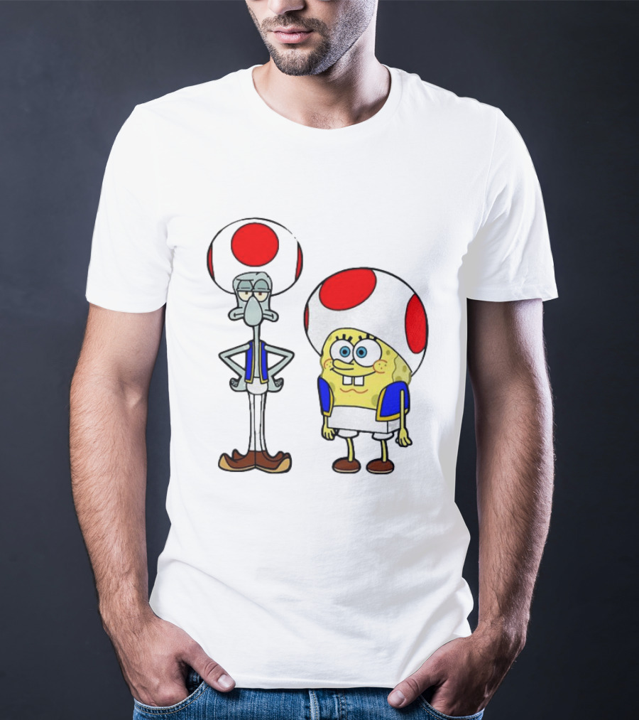 Toad Squidward Spongebob Crossover Super Mario Game Characters T-Shirt