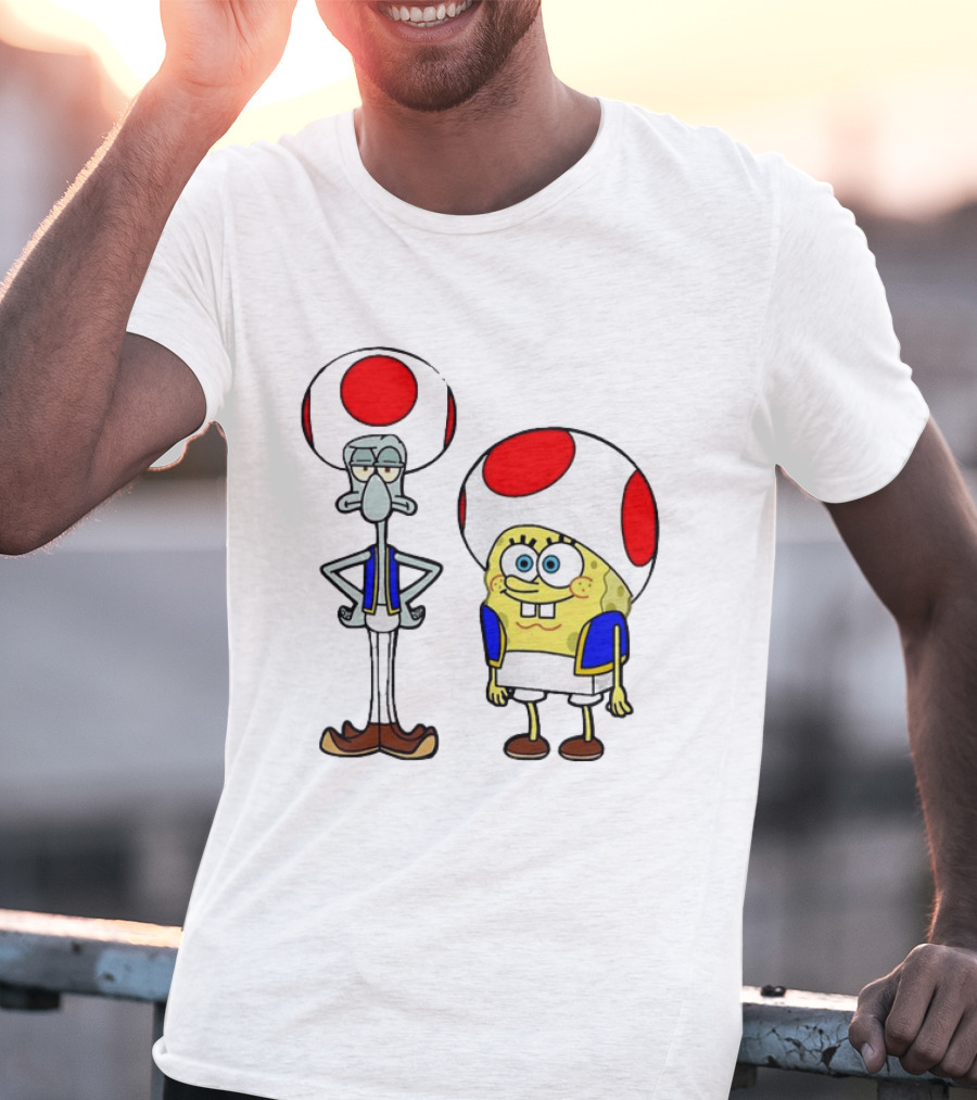 Toad Squidward Spongebob Crossover Super Mario Game Characters T-Shirt