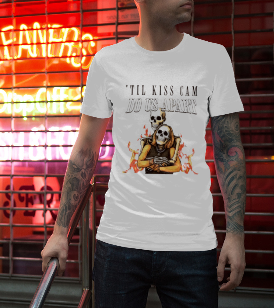 Til Kiss Cam Do Us Part Skeleton Halloween Flames T-Shirt