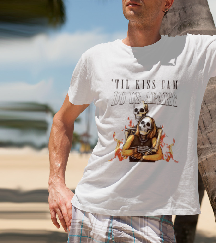 Til Kiss Cam Do Us Part Skeleton Halloween Flames T-Shirt
