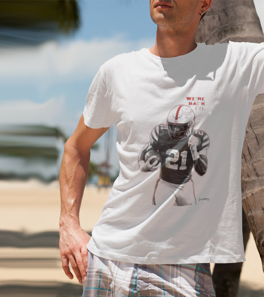 We're Back CO EMoney Backfield Football Player Number 21 Football Helmet Illustrated T-Shirt
