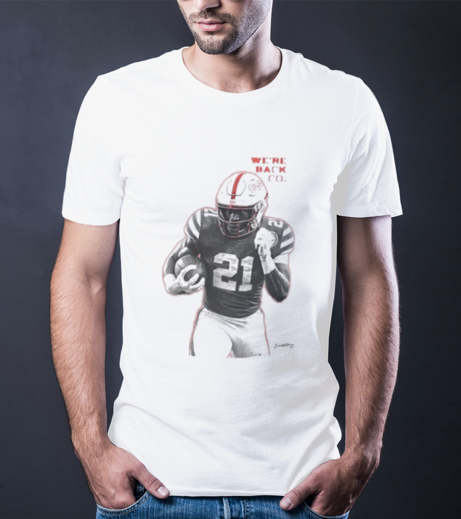 We're Back CO EMoney Backfield Football Player Number 21 Football Helmet Illustrated T-Shirt