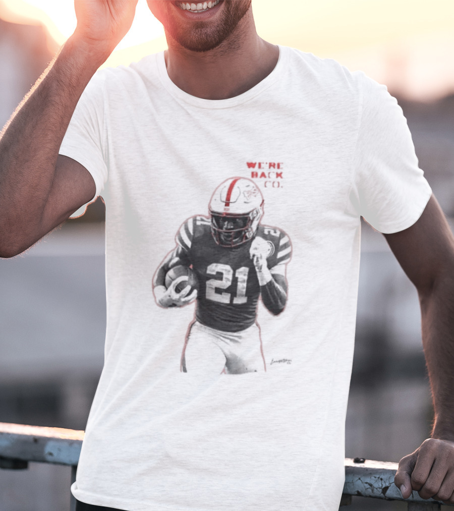 We're Back CO EMoney Backfield Football Player Number 21 Football Helmet Illustrated T-Shirt
