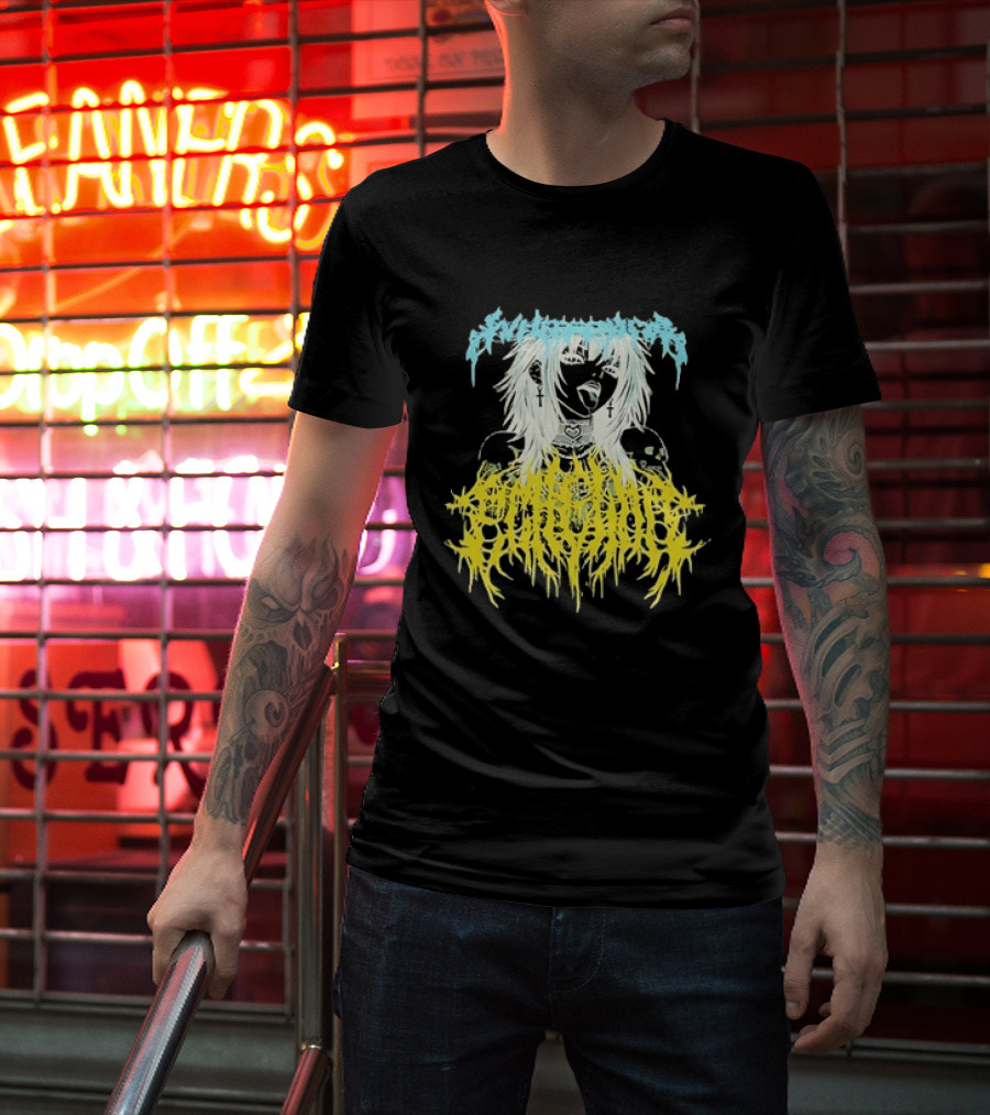 Anime Girl Emo Goth Aesthetic Crybaby Hardcore Chained Heart Cross Earrings T-Shirt