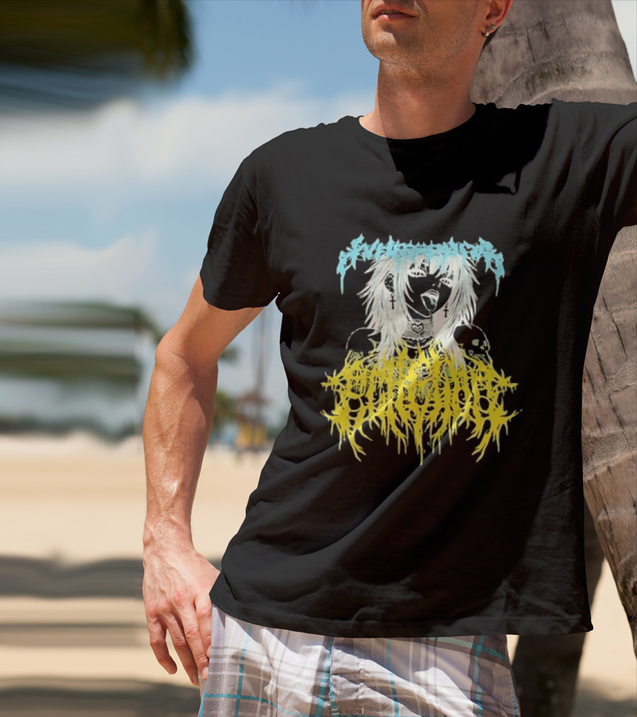 Anime Girl Emo Goth Aesthetic Crybaby Hardcore Chained Heart Cross Earrings T-Shirt