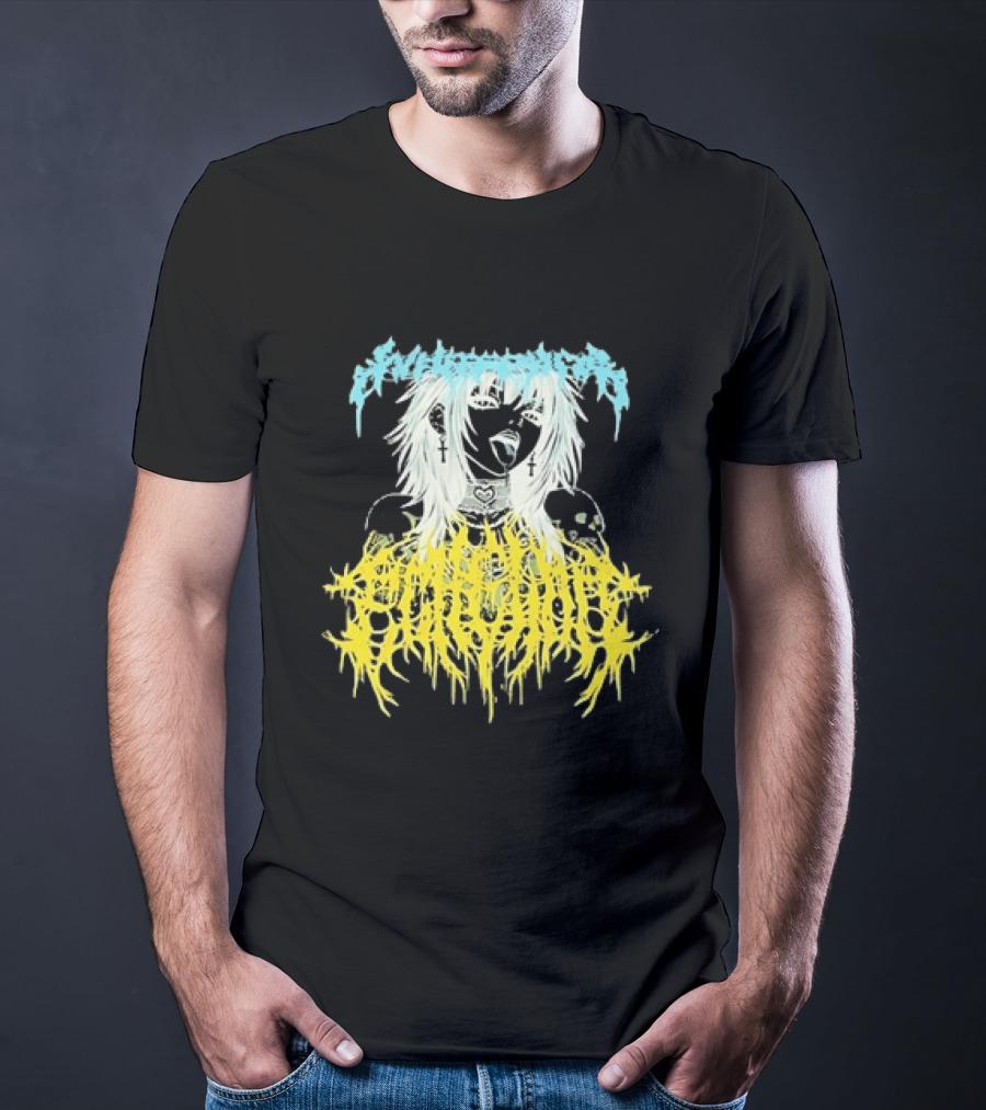 Anime Girl Emo Goth Aesthetic Crybaby Hardcore Chained Heart Cross Earrings T-Shirt