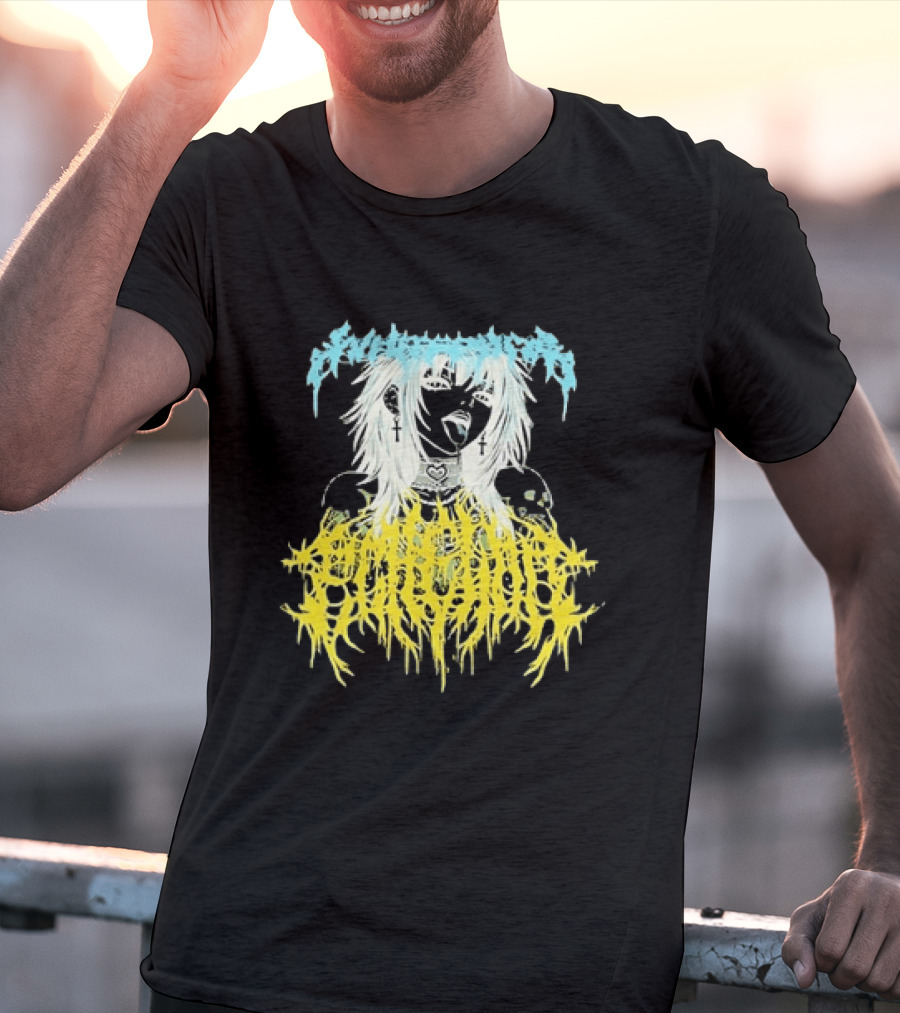 Anime Girl Emo Goth Aesthetic Crybaby Hardcore Chained Heart Cross Earrings T-Shirt