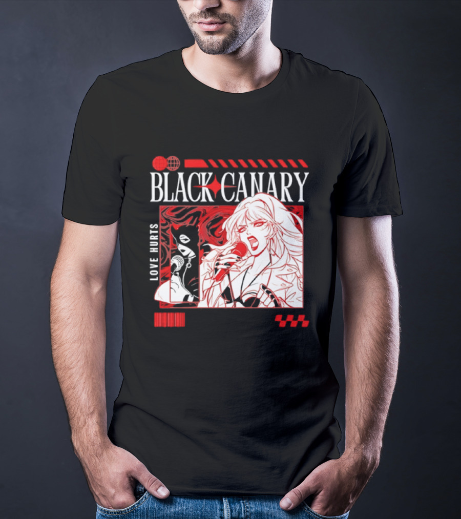 Black Canary Love Hurts DC Comics Superhero Microphone Music Scene T-Shirt