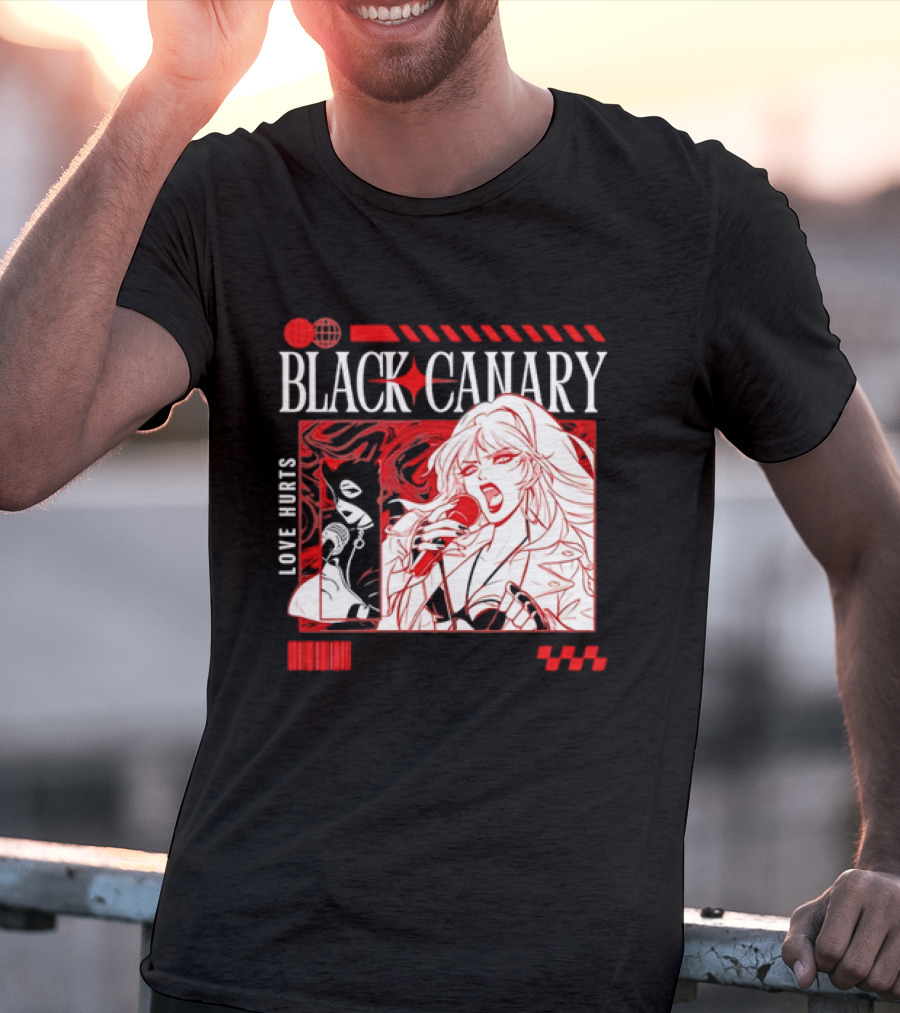 Black Canary Love Hurts DC Comics Superhero Microphone Music Scene T-Shirt