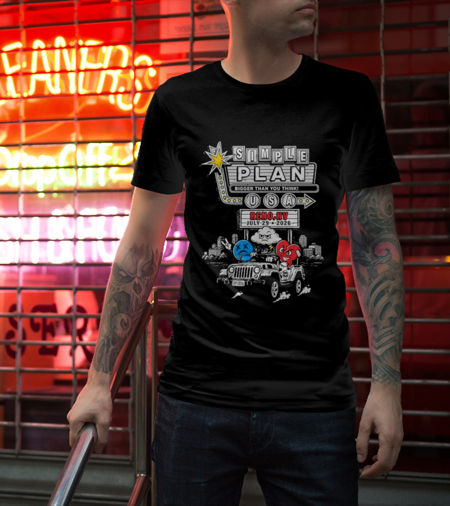 Bigger Than You Think Simple Plan USA Tour Reno NV 2026 Jeep Adventure T-Shirt