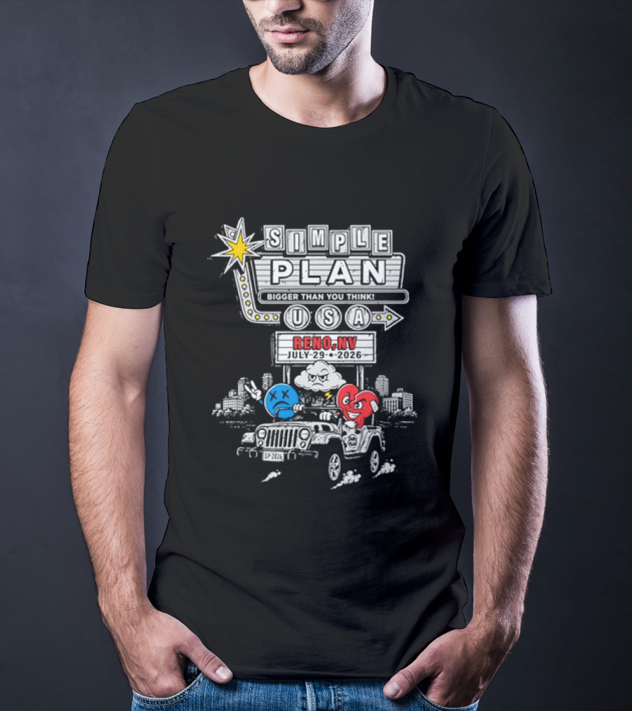 Bigger Than You Think Simple Plan USA Tour Reno NV 2026 Jeep Adventure T-Shirt