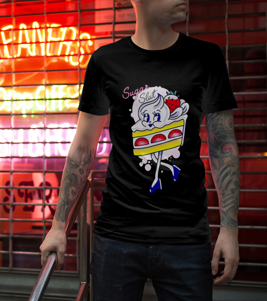 Sugar Slut Strawberry Cake Cartoon Slice With Whipped Cream And Berries T-Shirt