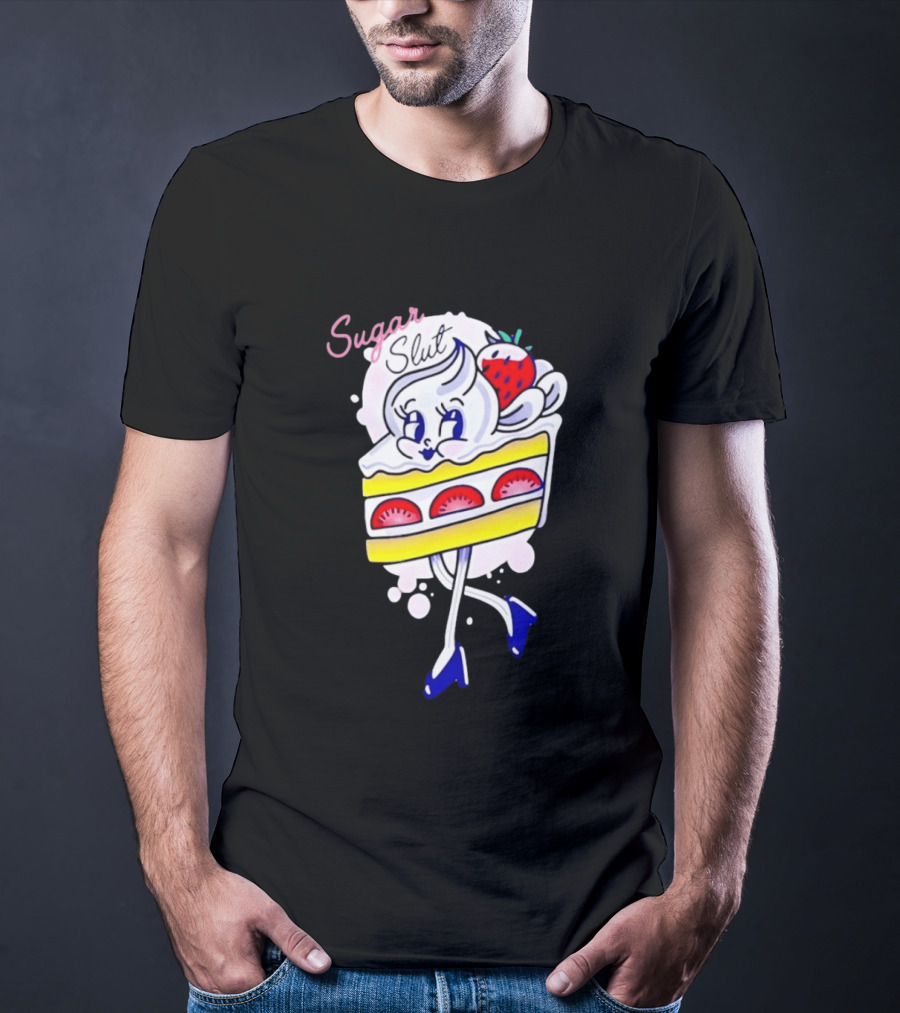 Sugar Slut Strawberry Cake Cartoon Slice With Whipped Cream And Berries T-Shirt
