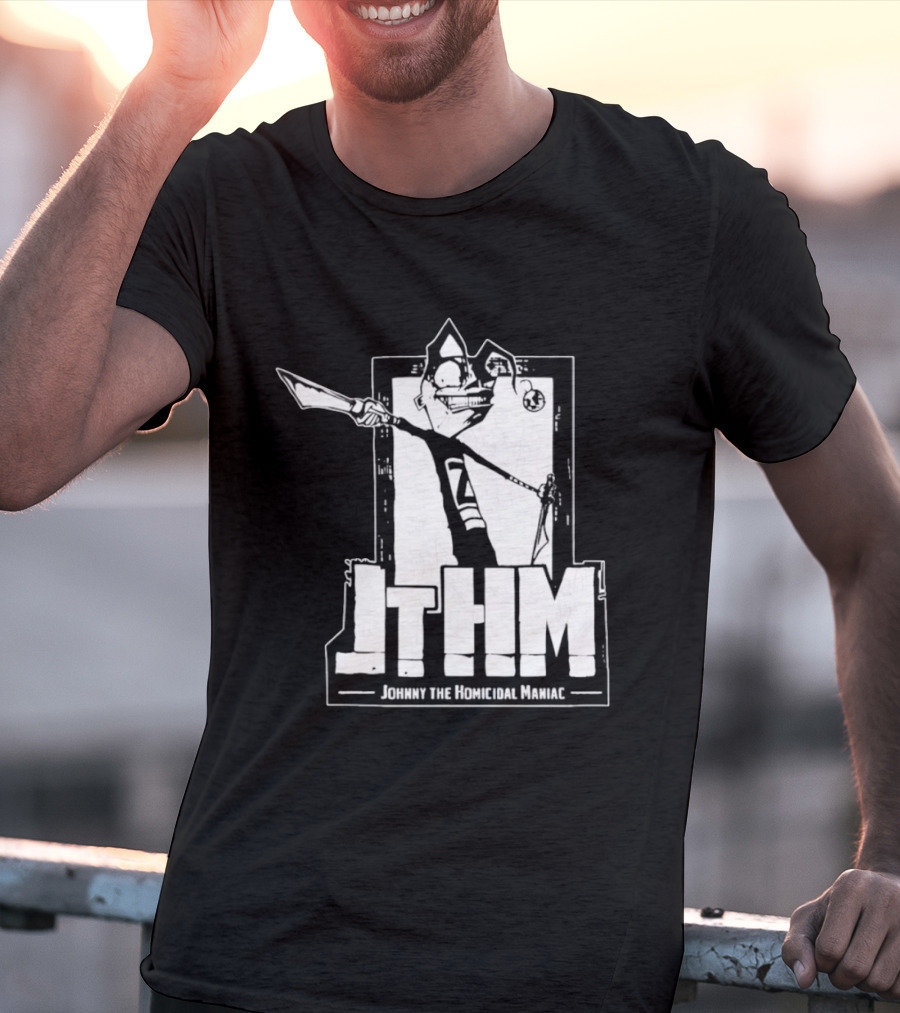 JTHM Johnny The Homicidal Maniac Distressed Black And White Comic T-Shirt