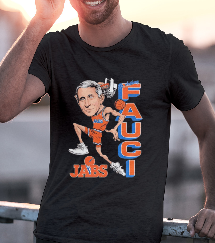 Dr Anthony Fauci Jabs Basketball Slam Dunk Caricature T-Shirt