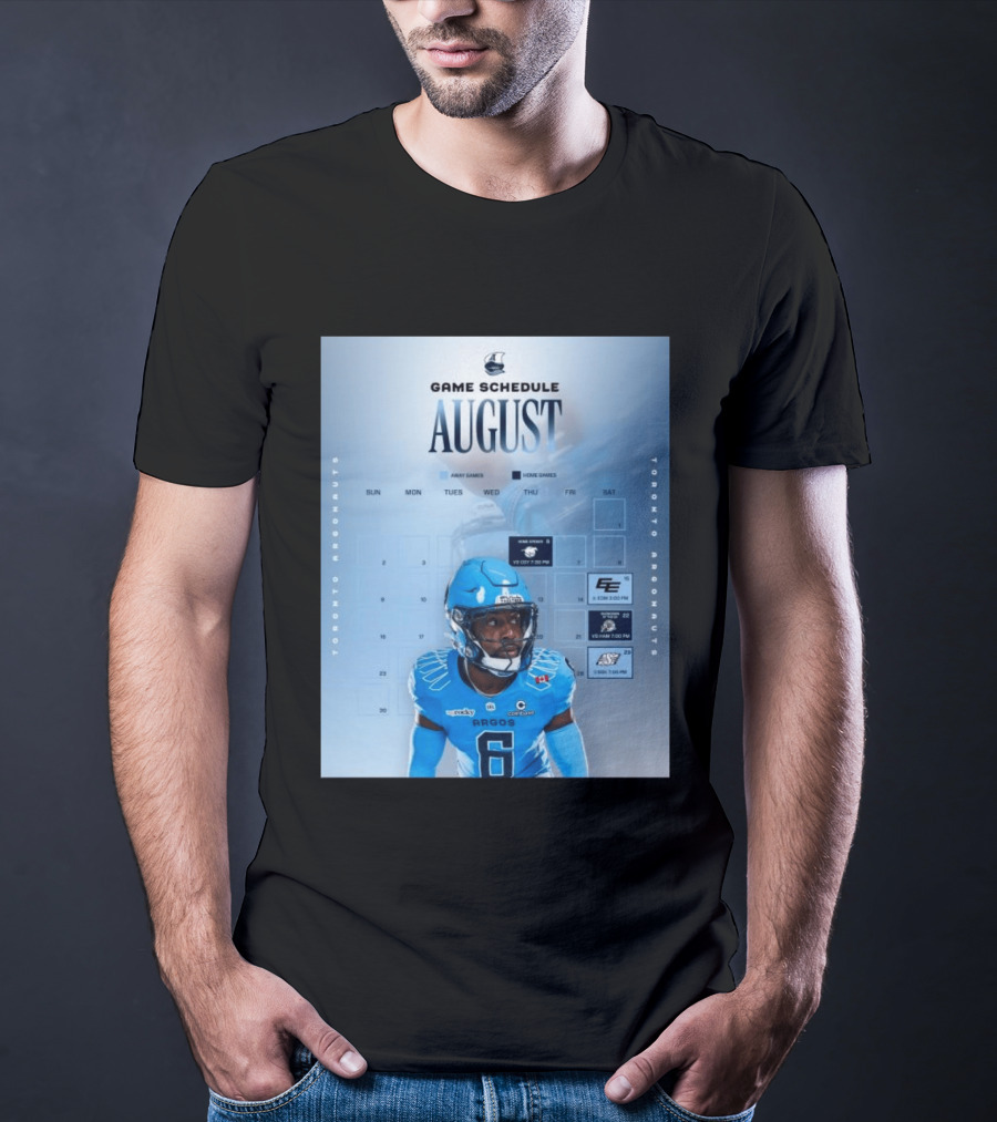 Toronto Argonauts August Game Schedule 2023 CFL Football Player Calendar T-Shirt