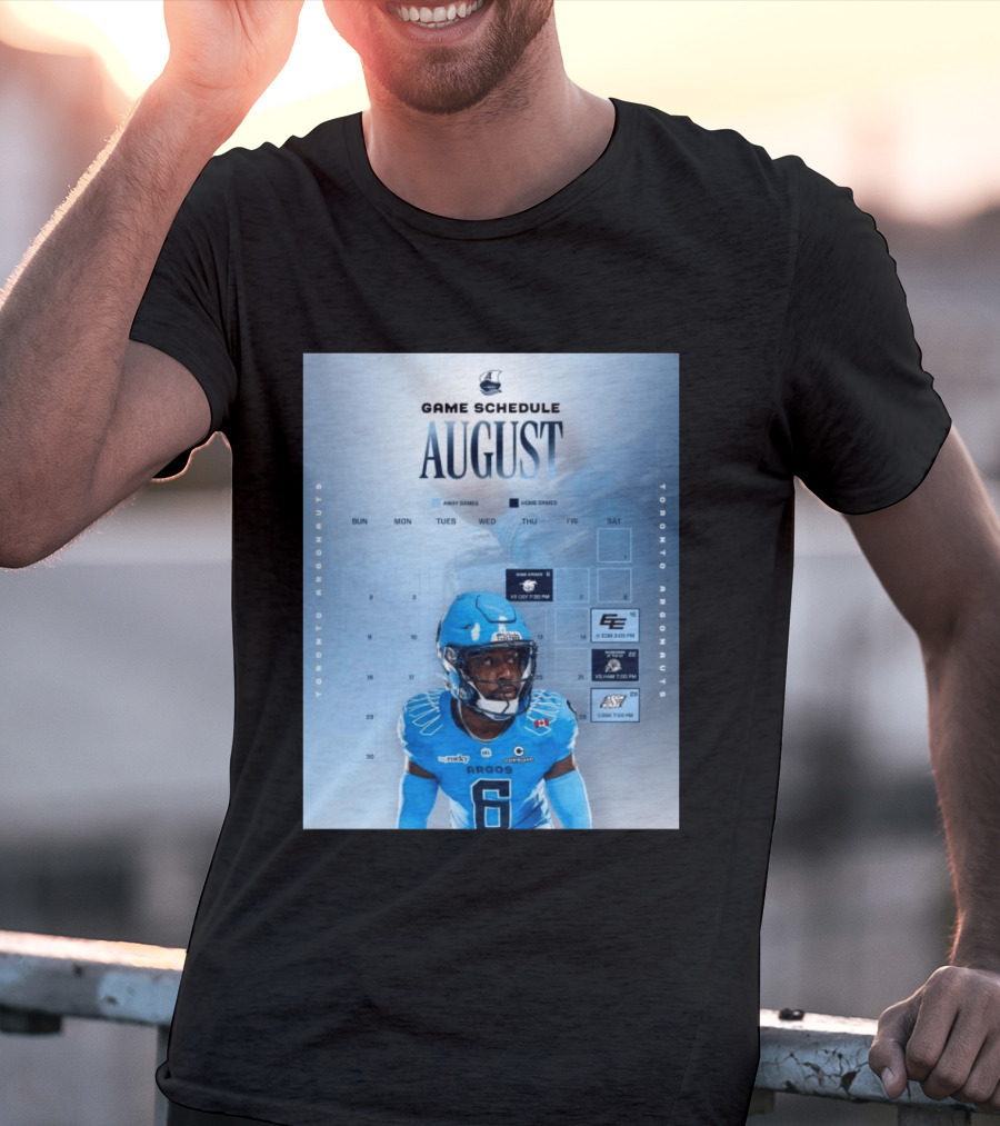 Toronto Argonauts August Game Schedule 2023 CFL Football Player Calendar T-Shirt