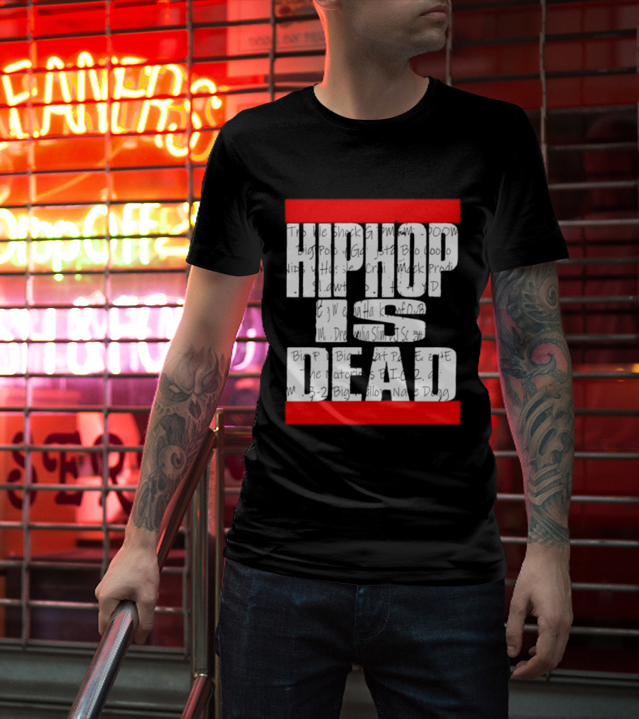 Hip Hop Is Dead White Text With Red Bars T-Shirt