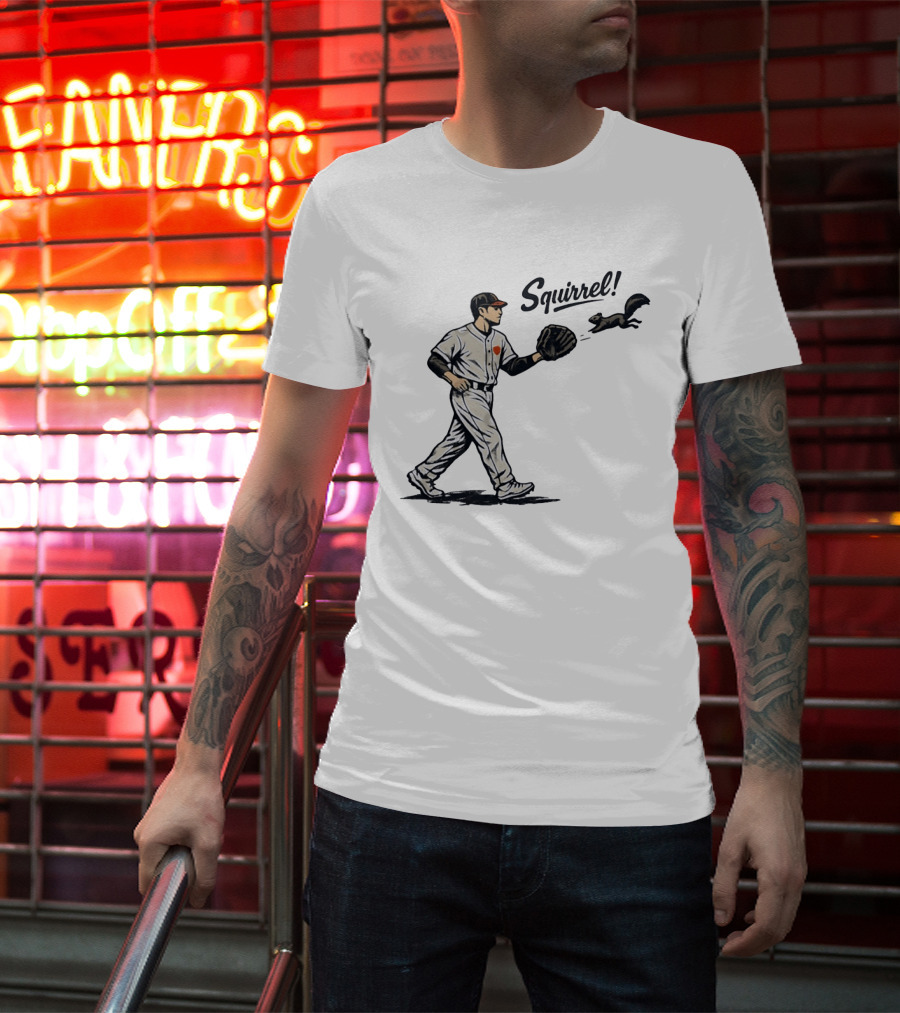 Baseball Player With Glove And Squirrel Chase T-Shirt