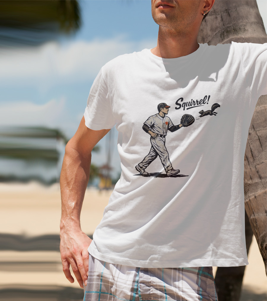 Baseball Player With Glove And Squirrel Chase T-Shirt