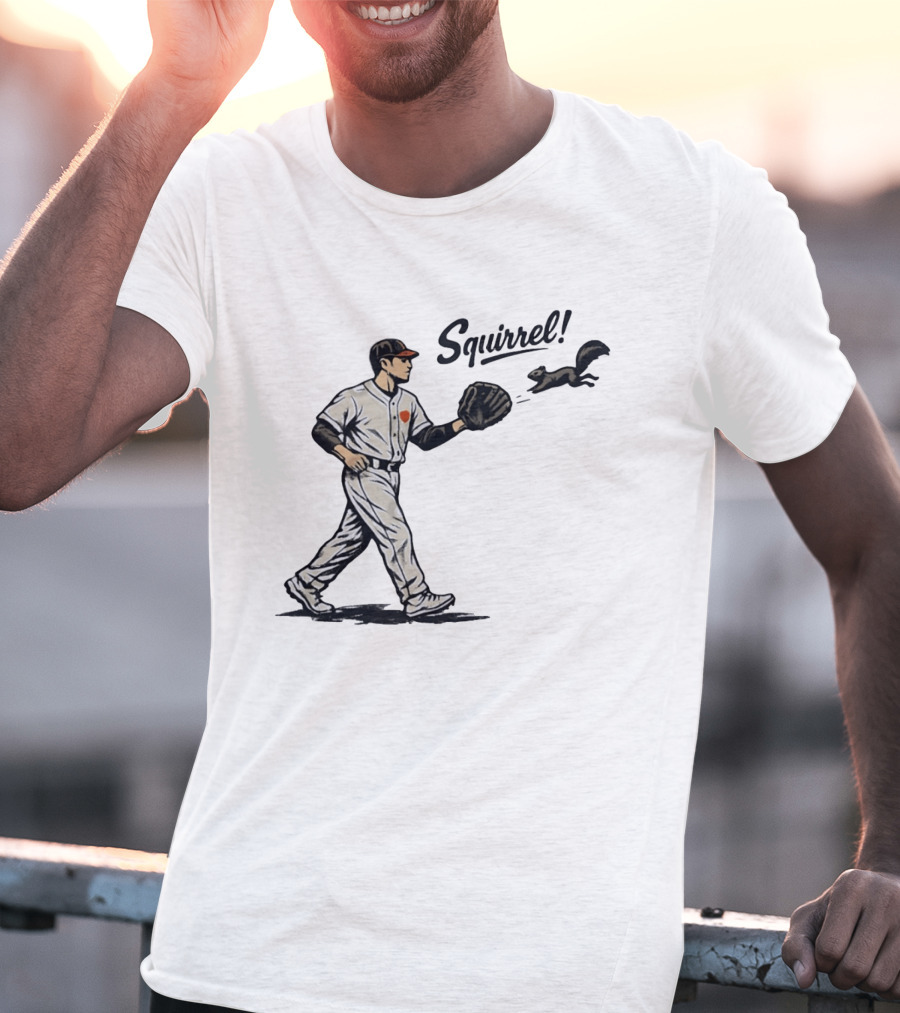 Baseball Player With Glove And Squirrel Chase T-Shirt
