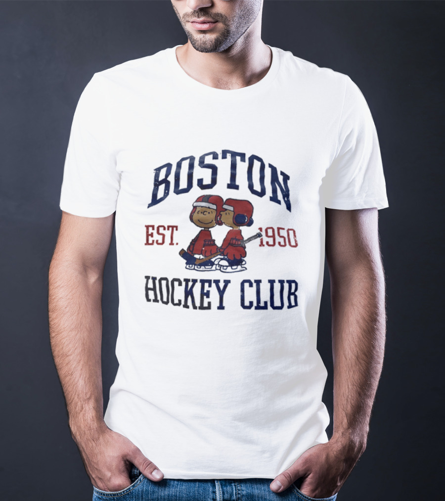 Boston Hockey Club Est 1950 Peanuts Characters Distressed T-Shirt