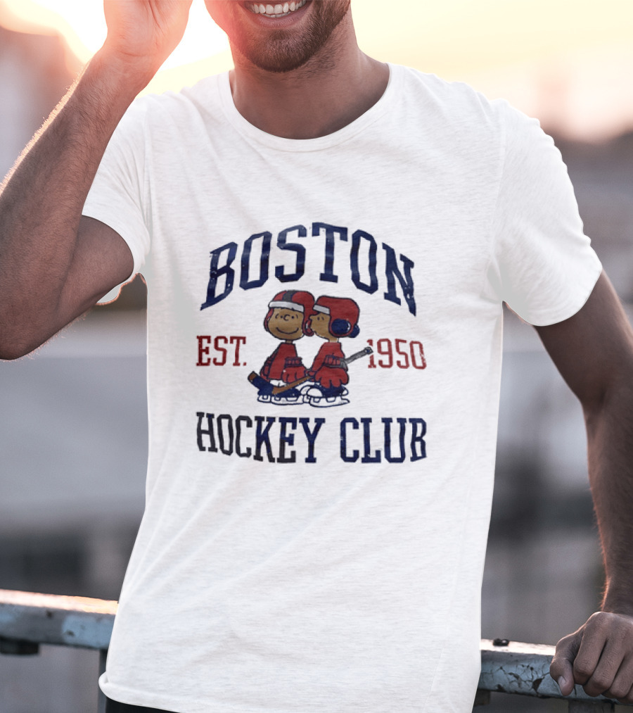 Boston Hockey Club Est 1950 Peanuts Characters Distressed T-Shirt