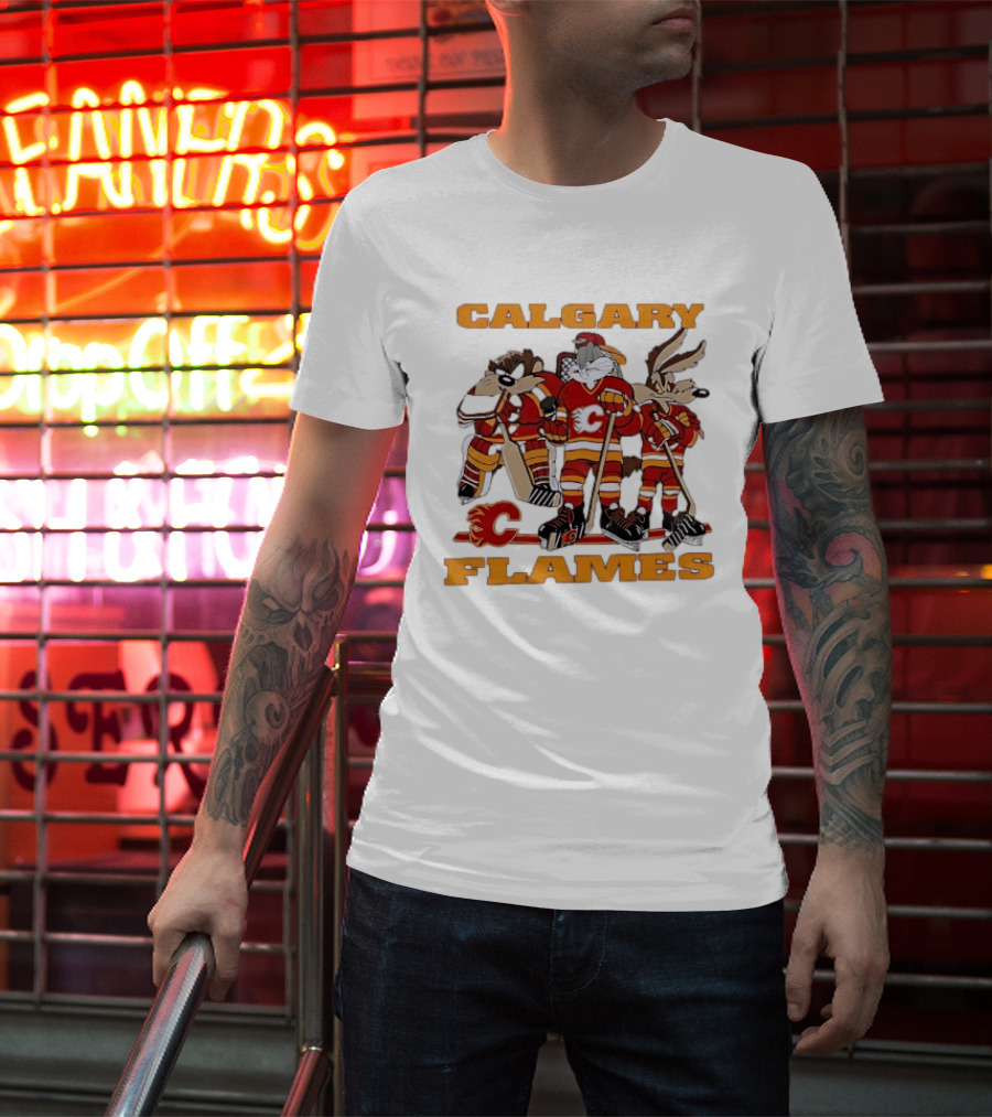 Calgary Flames Looney Tunes Bugs Bunny Hockey Team Characters T-Shirt
